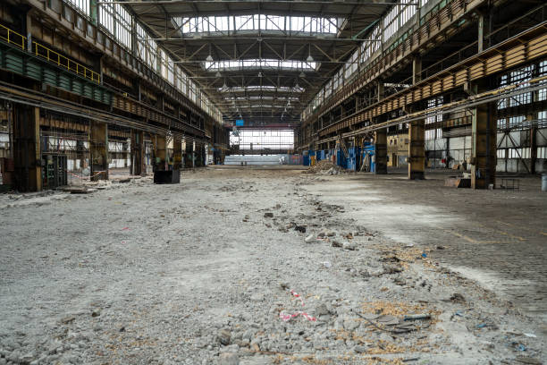 old abandoned factory hall.