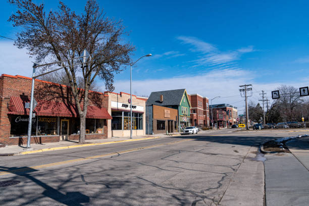 Eau Claire, WI, USA - 05-14-2025: Tourist-friendly street in downtown Eau Claire Wisconsin