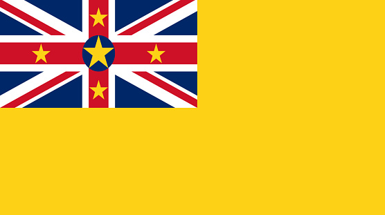 Flag of the Niue. National flag of Niue. flag of island country Niue. Island country. 3D Illustration. Nation symbol of country in Oceania