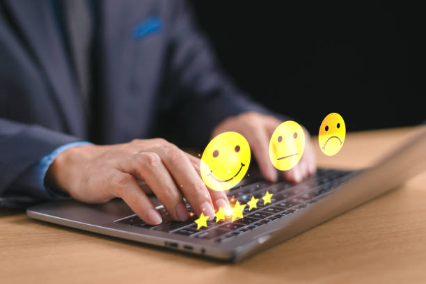 istock Customer satisfaction survey feedback concept. 5-star rate satisfaction review. Best service experience five star icon rating online application. Man evaluation product, satisfaction good opinion 2028065703