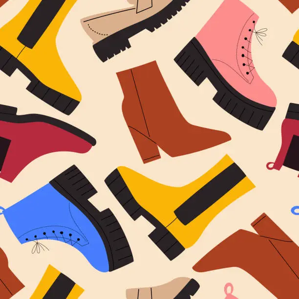 Vector illustration of Seamless pattern with colorful shoes and boots