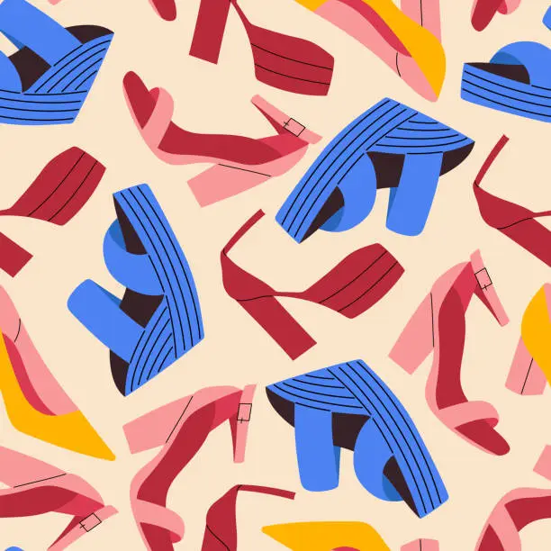 Vector illustration of Seamless pattern with warm weather ladies footwear