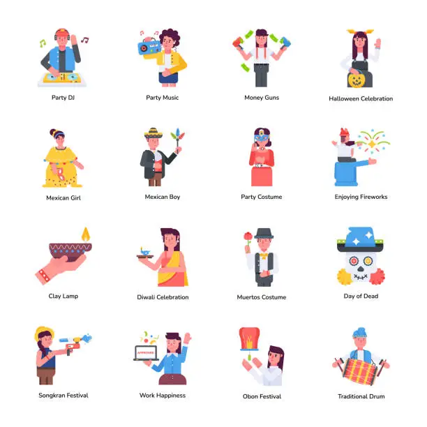 Vector illustration of Modern Collection of Celebration Moments Flat Icons