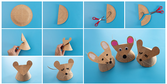 how to make a paper plate mouse craft, funny easy craft ideas, DIY, tutorial, recycle, play, paper