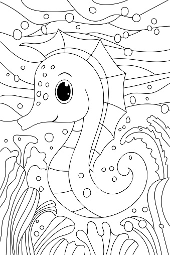 Coloring Book For Kids Features A Seahorse Page, Perfect For Little Ones To Color
