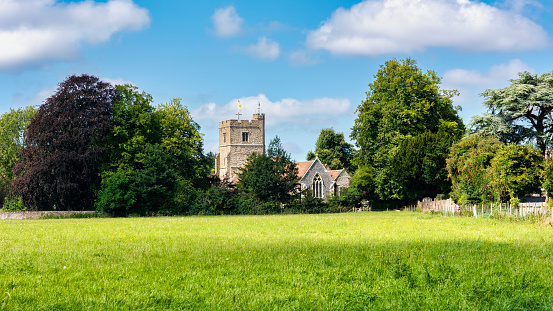 view of St. Mary's Church and grounds, Beaumont, Cumbria, UK