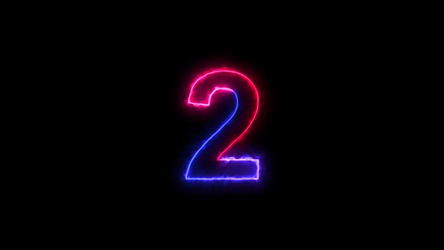 Bright neon glowing number 1, 2, 3, light pink blue color symbol, seamless loop animation on black background in 4K.