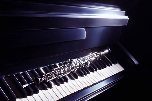 Musical instruments piano and oboe. Classical music duet