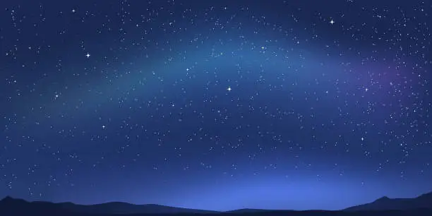 Vector illustration of Aurora borealis illustration, night landscape