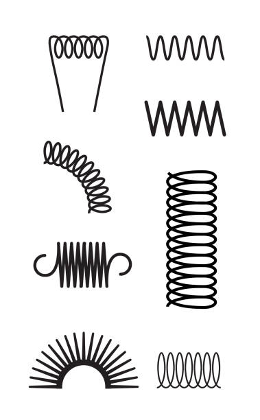 illustrations, cliparts, dessins animés et icônes de metal spring set spiral coil flexible icon. wire elastic or steel spring bounce pressure object design - springs spiral flexibility metal