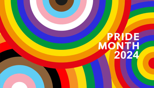 Pride Month 2024 greeting poster, vector. LGBT Pride Month 2024 concept with rainbow flag. LGBTQIA Pride colorful wave background. pride month rainbow stock illustrations