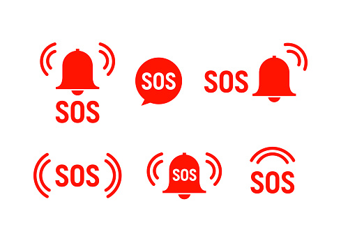 Sos icon emergency alarm button. SOS sign symbol lifebuoy rescue isolated marker.