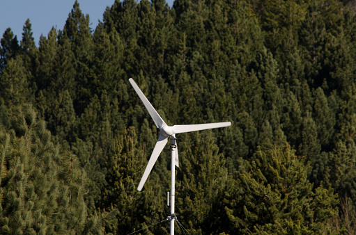 wind turbine for home. clean and renewable energy without pollution. windmill in meliquina, a town in Patagonia where there is no conventional electricity