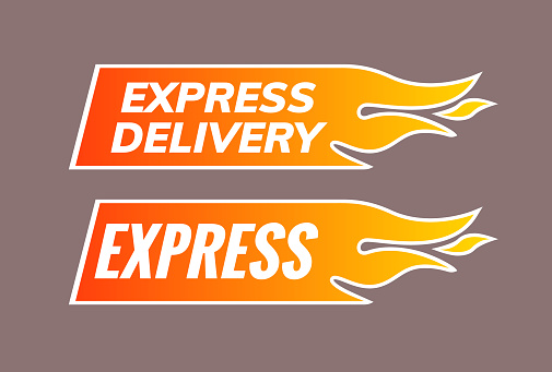 Express delivery service courier icon. Express delivery shipping transport sign vector label.