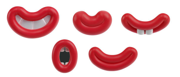 istock Set smiling mouth in 3d cartoon style. Collection funny positive character emotion. Vector illustration. 2028297565