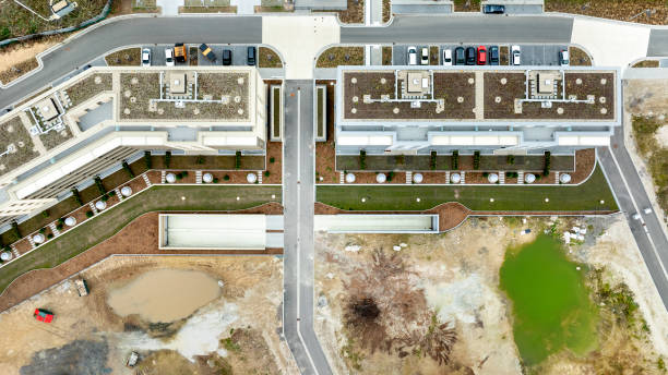 istock Newly built apartment building - aerial view 2028317734
