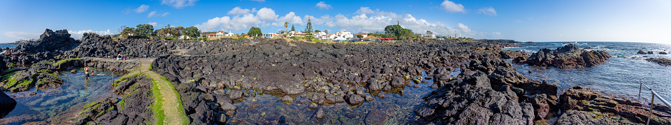 panoramic view of the natural pools in the city of Lagoa-Açores-Portugal.