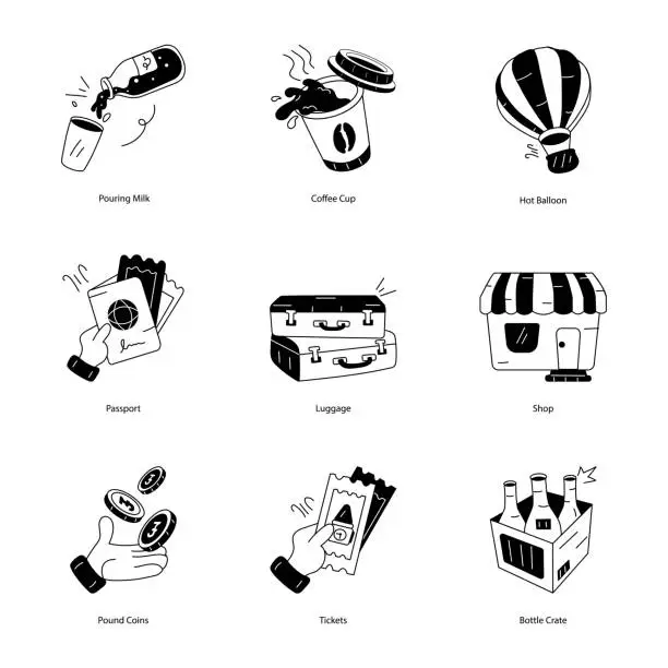 Vector illustration of Pack of English UK Doodle Icons