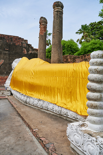 Giant reclining Buddha statue at Wat Yai Chai Mongkhon. Ayutthaya. Thailand.