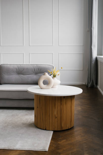 istock Beautiful modern table with marble top in a modern living room 2028351629