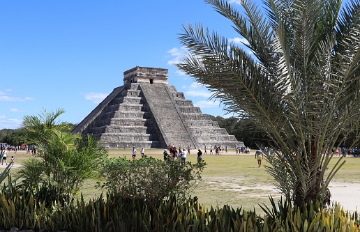 Kululcan temple, famous pyramid in Chichen Itza, wonder of the world in Mexico
