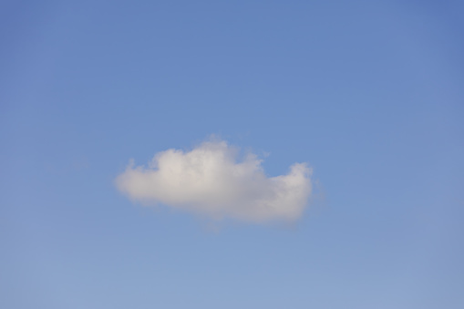 Lonely cumulus white cloud floats in a clear blue sky