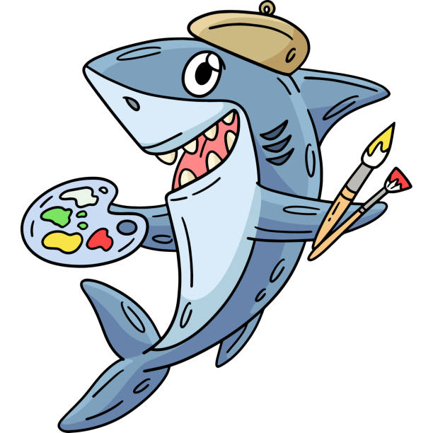 istock Shark with Painting Materials Cartoon Clipart 2028418886