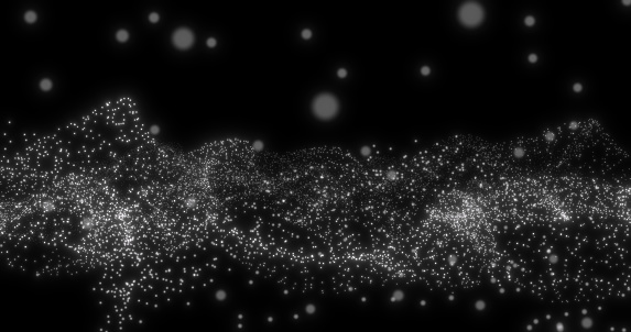 Abstract ocean of particles on black background. 3D render.