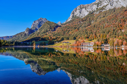 Lake Hintersee is located in the Berchtesgaden National Park.