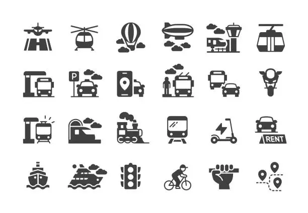 Vector illustration of Public Transportation icons. Filled style.