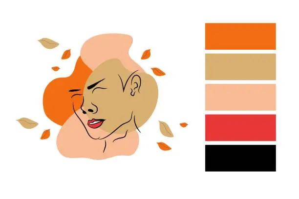 Vector illustration of Retro color palettes girl face with red lipstick Boho