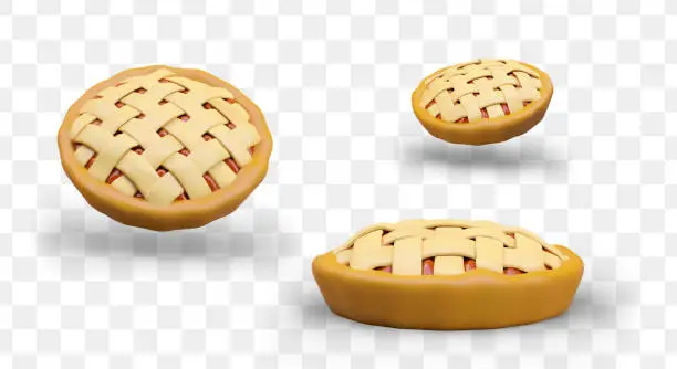 Vector illustration of Double crust pie with lattice. Classic pastry with sweet filling. Vector object