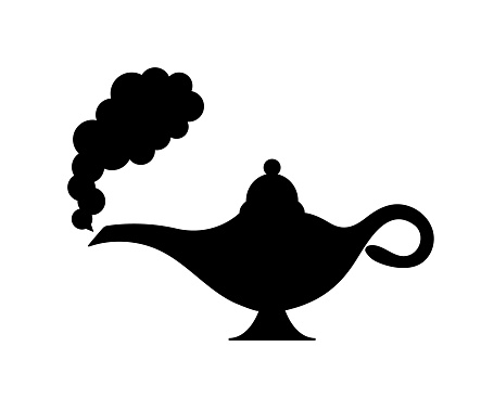 Lamp aladdin magic vector icon smoke. Aladin genie lamp bottle wish cartoon illustration.