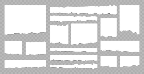 Set of white scrapbook torn note paper pieces, memo sheets or notebook shred Set of white scrapbook torn note paper pieces, memo sheets or notebook shred. Paper scraps with torn edges vector illustration. Design for social media, banner, poster newspapers vector stock illustrations
