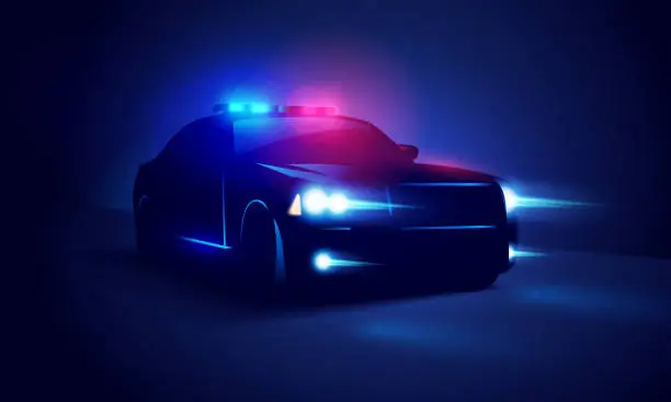 Vector illustration of Silhouette Of A Police Car With Light And Siren