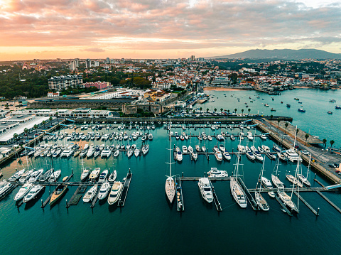 Drone view of Cascais coastal resort town in Lisbon