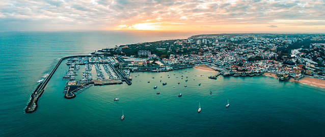Drone view of Cascais coastal resort town in Lisbon