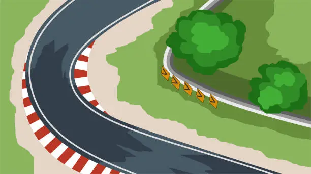 Vector illustration of Vector or illustration of the road in the park with trees and bushes.