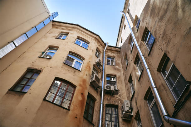 istock View from below of old square courtyard well 2028783841