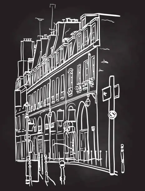 Vector illustration of Typical Paris Architecture Blackboard