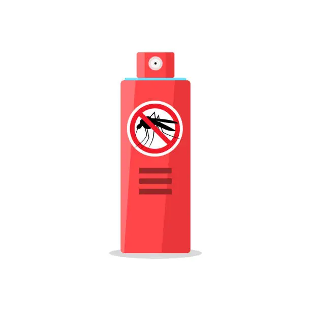 Vector illustration of Mosquito insect reppelent bottle icon. Bug and mosquito reppelent spray aerosol prevention