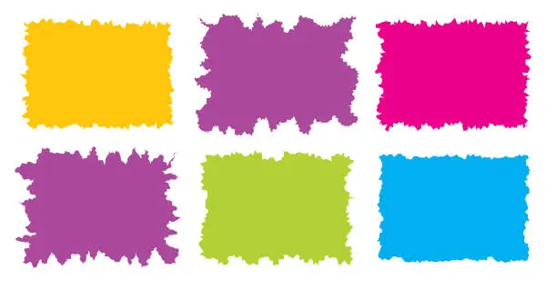 Vector illustration of Jagged rectangle. Bright color simple shapes. Rectangle paper template jagged and rough.