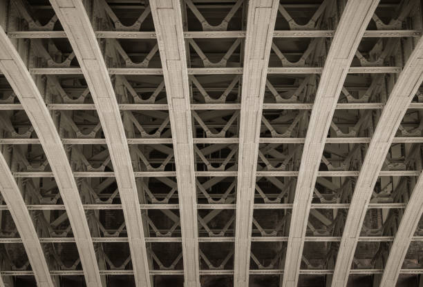 istock View of Structure and beams under the Curved steel Bridge. 2028878598