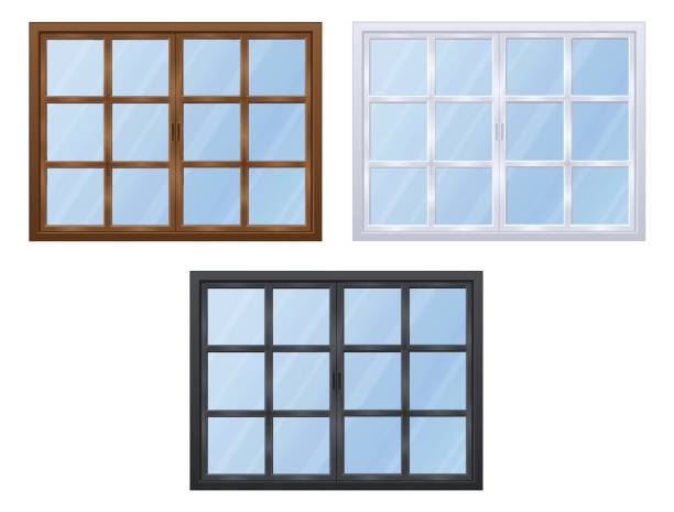istock Western style retro double casement window A/with glass/3 color set 2028907595