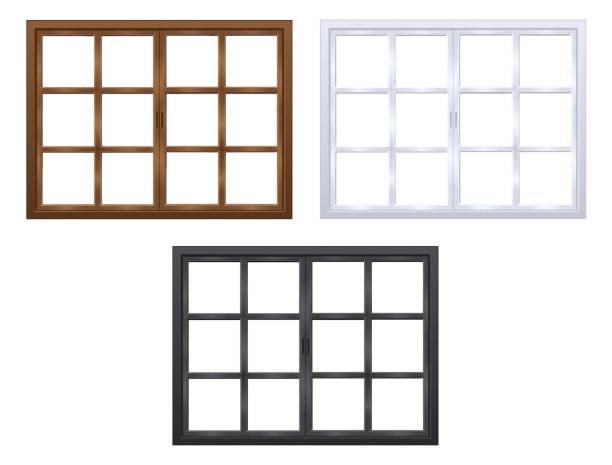 istock Western style retro double casement window A/3 color set 2028908136