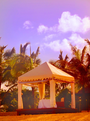 An event tent set up on the beach, Bali. Relaxation Point. Nusa Dua