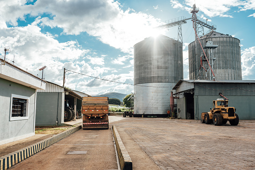 Truck on the road scale of the agricultural silo