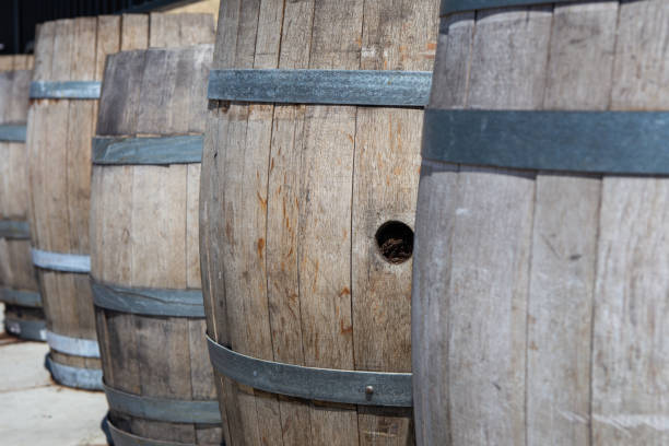 istock Row of Wooden Barrels 2028954594