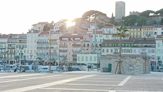 February 2024: Cannes seaside district near the port, on the Côte d'Azur, South-East of France
