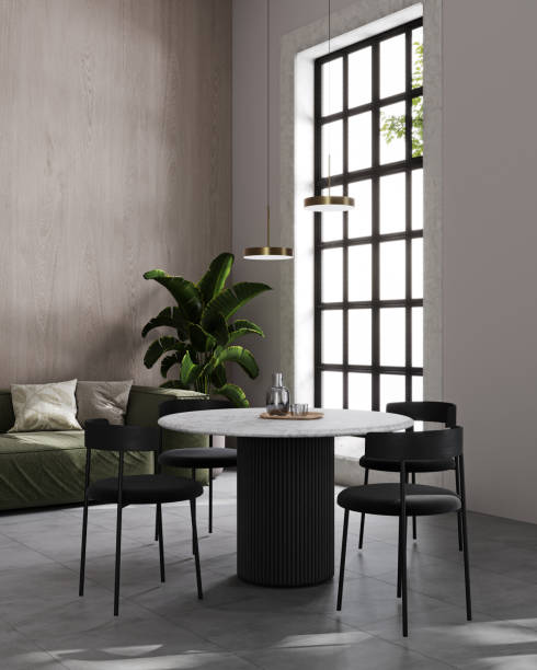 istock Luxury interior mockup with black chair and white, living room, 3d render 2028996119